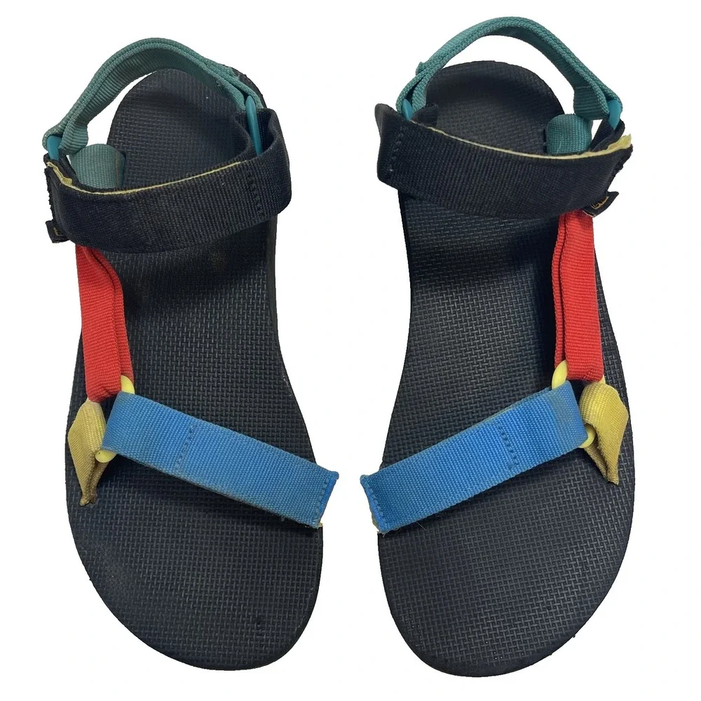 Teva Original Universal Sandals Blue Multicolor Green Soles Mens 12 UK11 EU 45.5